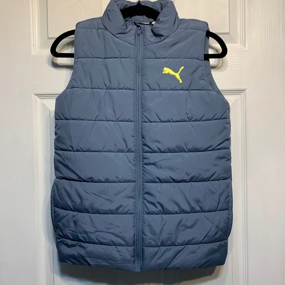 Puma Puffer Vest Youth Size M 10/12 Blue Full Zip Quilted Gorpcore Sporty Fall